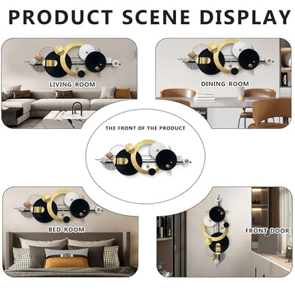 Large Modern Abstract Metal Wall Art, Black and Gold Geometric Circles Wall Decoration, Contemporary Home Decor,59 × 24 inches Wall Art for Living Room/Dinning Room/Bedroom/Entryway/Kitchen/Office - style: Modern Art