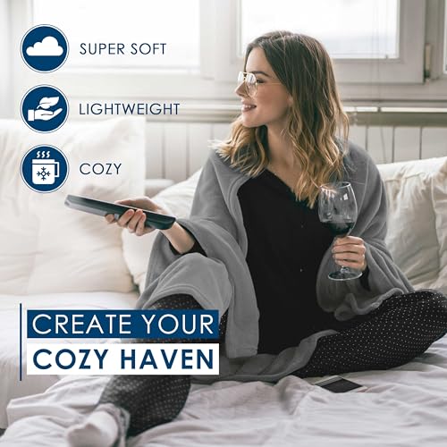 Twin Size Fleece Bed Blanket | Comfy Supersoft Fleece Blanket – All-Season Light Weight Throw Blanket | Luxuriously Soft | Throw Blanket for Couch and Sofa | Machine Wash | Gray | (Pack of 2) - color: Grey, size: Twin (Pack of 2)