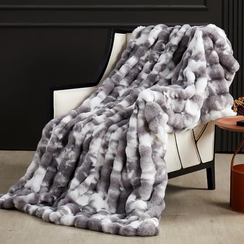 SAPHREAS Faux Fur Throw Blanket for Couch, Fluffy Fuzzy Bubble Blanket for Sofa Bed Living Room, Decor Soft Cozy Gifts for Women Men, 50x60” Tie Dye Grey - color: Tie Dye Grey, size: Throw(50"x60")