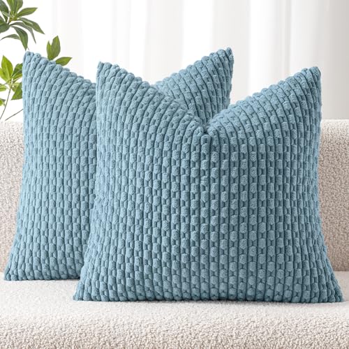 MIULEE Decorative Throw Pillow Covers 16x16 Blue Grey Textured Corduroy - color: Blue Grey, size: 16" x 16" (Pack of 2)
