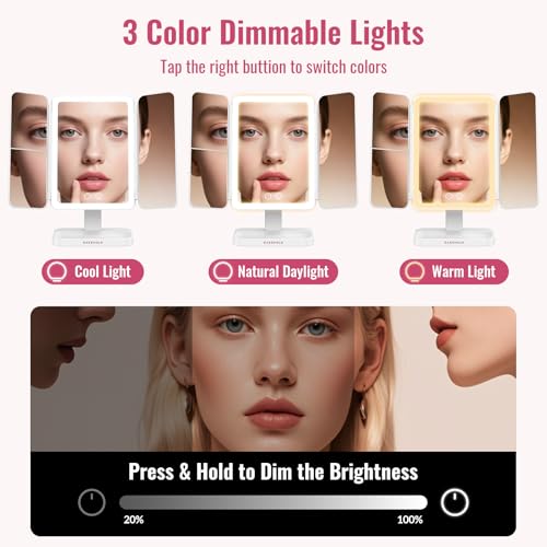 EASEHOLD 2000mAh Rechargeable Lighted Makeup Vanity Mirror, Foldable 64 LED - color: Cool White-2000 Mah Rechargable