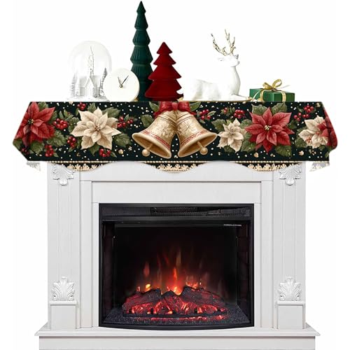 NYZE Christmas Mantel Scarf 60 x 17 Inch Fireplace Mantel Scarf Cover Decoration for Christmas Fireplace Scarf Shelf Top Runner Holiday Winter Home Decor - size: 60 x 17 in, style: Bell 2