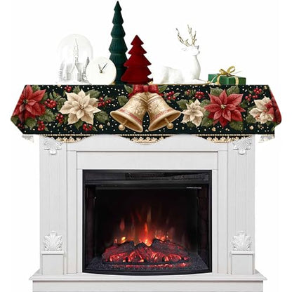 NYZE Christmas Mantel Scarf 70 x 17 Inch Fireplace Mantel Scarf Cover Decoration for Christmas Fireplace Scarf Shelf Top Runner Holiday Winter Home Decor - size: 70 x 17 in, style: Bell 2