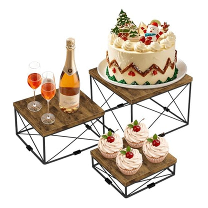 ELITEROO Buffet Risers and Stands, Square Display Risers, Wood Food Riser - size: 6"x7"x8" with X frame