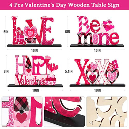 Valentine's Day Decorations Romantic Tabletop Centerpiece Signs Love Wooden Table Sign Valentines Decorations for Home Decor Gift Dining Room Table Wedding Anniversary Party - style: Valentines decorations