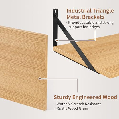 Axeman Deep Floating Shelves, 12 Inch Deep Rustic Oak Floating Wall Shelves Set of 2, 16W x 12D Large Floating Shelves Living Room Cleanning Room Laundry Room Garage - Oak with Black Brackets - color: Oak, size: 16W x 12D