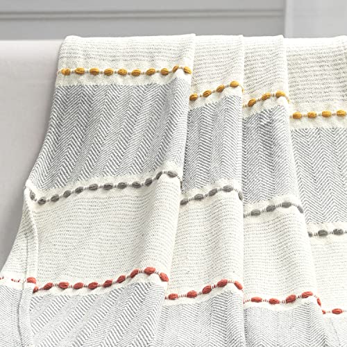 Lush Decor Herringbone Stripe Woven Tassel Yarn Dyed Cotton Throw Blanket 50" W x 60" L Yellow & Gray - Striped Throw Blankets - Yellow Couch Blanket - color: Yellow & Gray