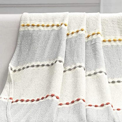 Lush Decor Herringbone Stripe Woven Tassel Yarn Dyed Cotton Throw Blanket 50" W x 60" L Yellow & Gray - Striped Throw Blankets - Yellow Couch Blanket - color: Yellow & Gray