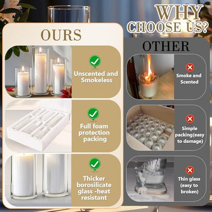 72 PCS Ivory White Pillar Candles with Glass Candle Holders Clear Hurricane Candle Holders Glass Cylinder Vases for Centerpieces Wedding Party, Event, Home Office (36 Candles+36 Candle Hoders) - style: 72 PCS Ivory White