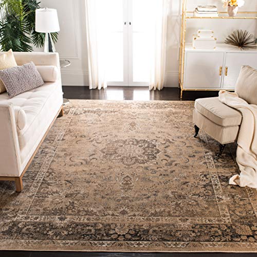 SAFAVIEH Vintage Collection X-Large Area Rug - 11' x 15', Warm Beige, Oriental Medallion Distressed Viscose Design, Ideal for High Traffic Areas in Living Room, Bedroom (VTG113-660) - color: Warm Beige, size: 11' x 15' (Rectangular)