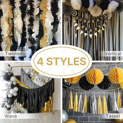 PartyWoo Gold Crepe Paper Streamers 4pcs 328 FT Gold Streamers - color: Gold-9573