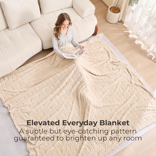 The Seacliff Blanket 50x60 Throw, Sand Brown – Lightweight Soft Fleece Throw Blanket for Couch, Breathable All Season, Coastal Wave Texture - color: Sand Brown, size: Throw 50x60