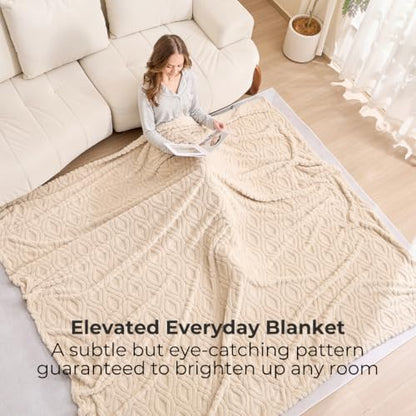 The Seacliff Blanket 50x60 Throw, Sand Brown – Lightweight Soft Fleece Throw Blanket for Couch, Breathable All Season, Coastal Wave Texture - color: Sand Brown, size: Throw 50x60