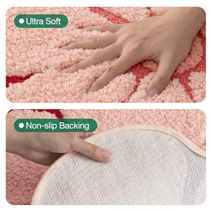 LUMI Flower Bathroom Rug, Absorbent Non Slip Bath Mat, 24"x36", Pink Flower - color: Floral-bliss Pink-large