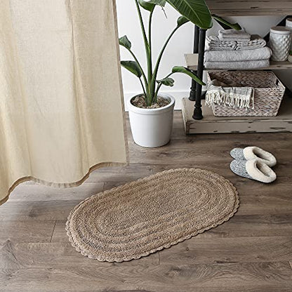 DII Crochet Collection Reversible Bath Mat, Small Oval, 17x24, Stone - color: Stone, size: 1'5" x 2' (Oval)
