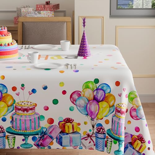 XCHI Happy Birthday White Rectangle Tablecloth Decorations 60x120 Inch - color: White, size: 120" x 60" (Rectangular)
