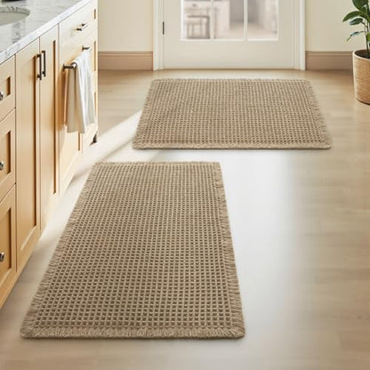 Upgraded Waffle Bath Mat Set of 2 Absorbent Non Slip Bathroom Mat 17" x 24" - color: Brown, size: 17" x 24" ( 2 PCS )