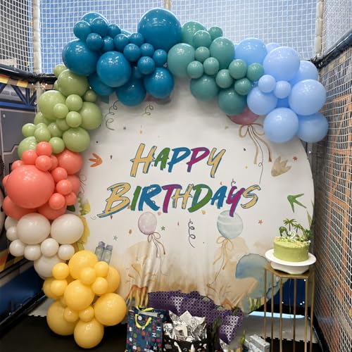 Boho Rainbow Balloons 60 Pcs 12 Inch Retro Blue Orange Yellow Green Balloon - color: Retro Blue Orange Yellow Green