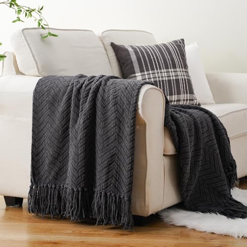 BATTILO HOME Dark Grey Throw Blanket for Couch, 50"x60" - color: Grey, size: 50"x60"