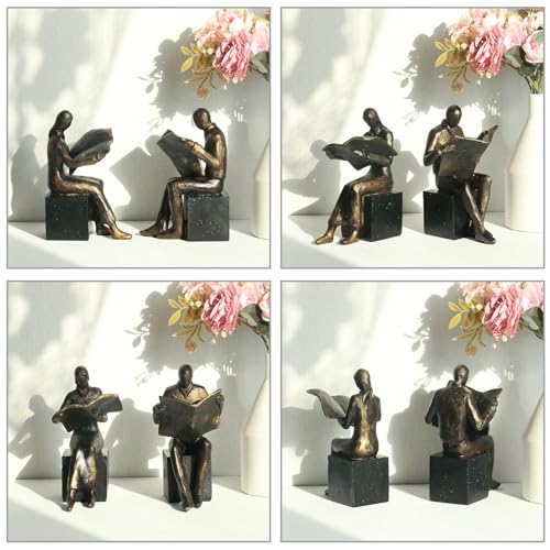 Lukitas Readers Decorative Bookends Heavy Duty Non-Slip, Bronze, Resin 8'' - color: Newspaper Reader