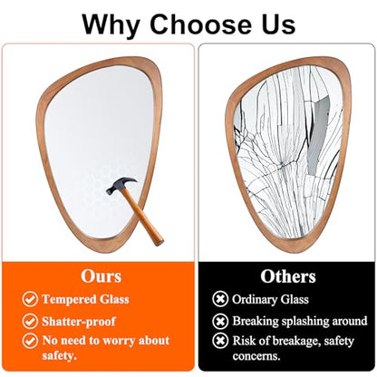 Irregular Asymmetrical Wall Mirror Full Length, 48"x22" Wooden Framed - color: Wood, size: 48"L x 22"W