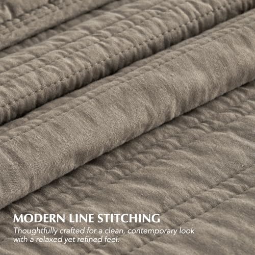 EVERGRACEHOME 100% Cotton Quilt Set Oversized Cal King, Stone Taupe - color: Stone Taupe, size: Oversized Cal King (118" X 102")