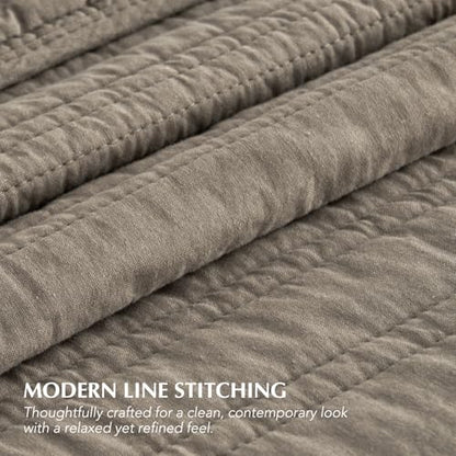 EVERGRACEHOME 100% Cotton Quilt Set Oversized Cal King, Stone Taupe - color: Stone Taupe, size: Oversized Cal King (118" X 102")
