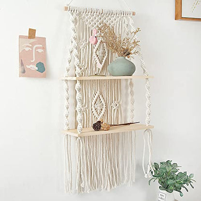Macrame Wall Hanging Shelf,Boho Woven Tassel Shelves Plant Holder - color: 2t