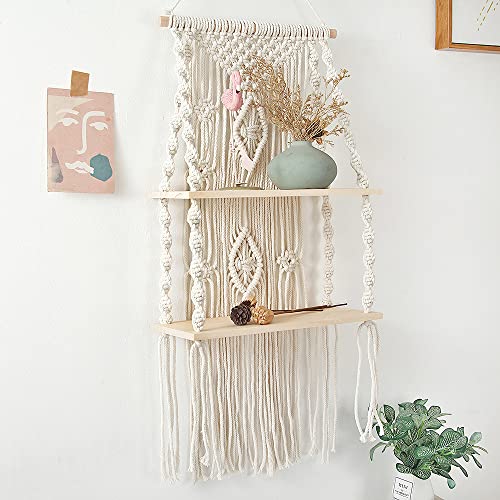 Macrame Wall Hanging Shelf,Boho Woven Tassel Shelves Plant Holder - color: 2t