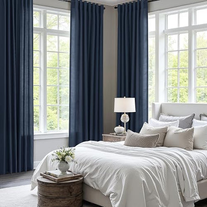 BOODII Linen Curtains 84 Inch Long for Living Room Navy Blue 2 Panels - color: Navy Blue, size: 52"W x 84"L (Pack of 2)