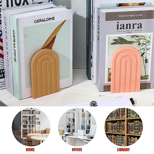 Harloon 4 Pcs Boho Arch Bookends Rainbow Wooden Book Ends, Warm Color - color: Cute Color