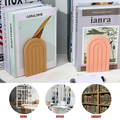 Harloon 4 Pcs Boho Arch Bookends Rainbow Wooden Book Ends, Warm Color - color: Cute Color