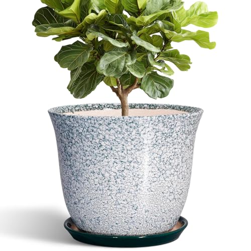 12 Inch Pot for Plants, Ceramic Planter Indoor, Green - color: Crack Blackish Green, size: 12 Inch