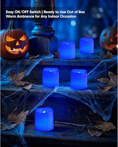 Homemory 24 Pack Blue Flameless Flickering LED Votive Tealights Candles - color: Blue (Blue Light), size: 24 Pack