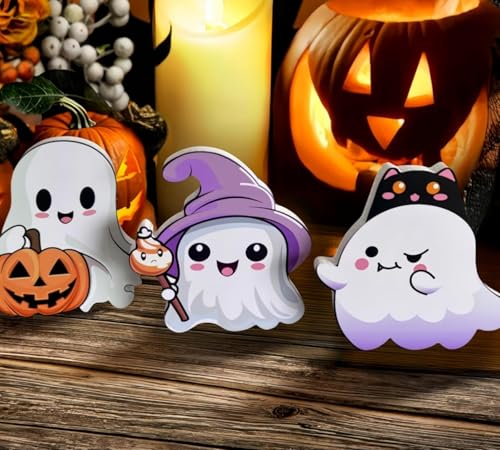 Cute Ghost Halloween Decor Set, Wooden Tiered Tray Decor Table Sign Set of 3, Halloween Decor, Kitchen Room Decor, Holiday Gift - style: Cute