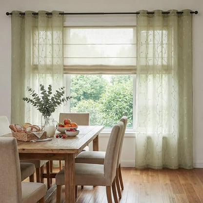jinchan Green Leaf Voile Embroidered Curtains 63 Inch Grommet Top 2 Panels - color: Vine Grommet Green, size: 55"W x 63"L (Pack of 2)