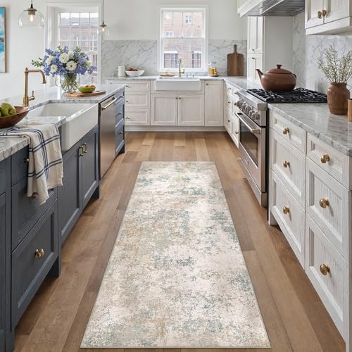 HUGEAR 2x6 Beige Blue Abstract Washable Runner Rug for Hallway - color: Beige/Blue, size: 2' x 6' (Runner)