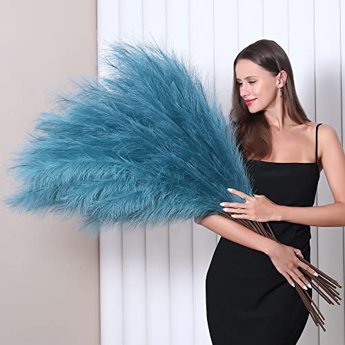 Wertuirk 8 Pcs 45 inch Tall Faux Blue Pampas Grass Decor - color: Blue
