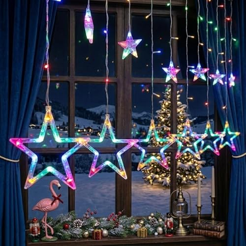 Vigdur Star String Lights, 12 Stars 138 LEDs Star Curtain Light with Remote - color: Star Lights