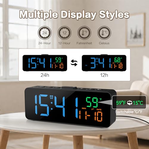 Netzu 3-in-1 Digital Clocks for Living Room, Small & Compact Alarm Clock - color: Blue
