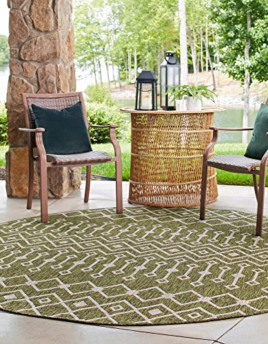 Unique Loom Outdoor Trellis Collection Area Rug - Tribal Trellis (3' 3" Round, Green/ Natural) - color: Green/Natural, size: 3'3" (Round)