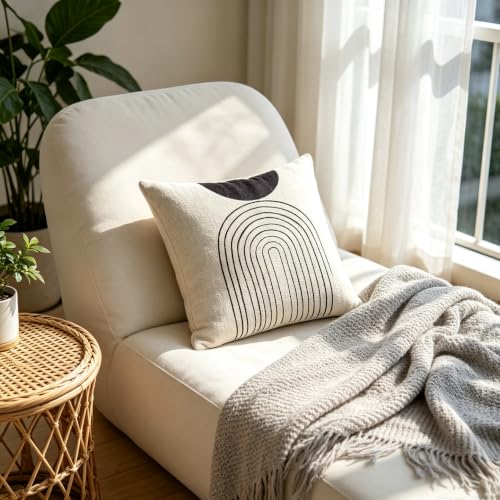 IcosaMro Black and White Boho Throw Pillow Covers 18x18 Set of 4 Beige - color: Mid Century Arched Geometry