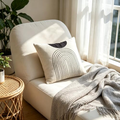 IcosaMro Black and White Boho Throw Pillow Covers 18x18 Set of 4 Beige - color: Mid Century Arched Geometry