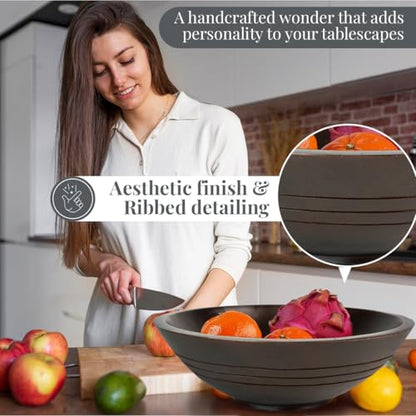 Folkulture Premium Wooden Fruit Bowl for Kitchen Counter, Mango Wood Bowl - color: Walnut
