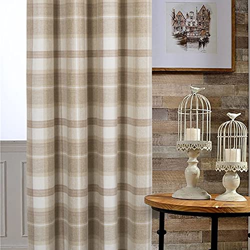 always4u Plaid Curtains for Bedroom Living Room 100% Blackout Thermal Energy Saving Woolen Look Grommet Curtains 63 Inch Length 2 Panels Beige - color: Beige, size: 45"W x 63"L (Pack of 2)