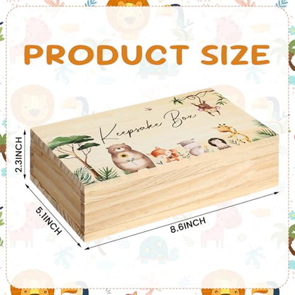 CroBlissful Safari Baby Keepsake Box Wooden Jungle Animals Memory Storage