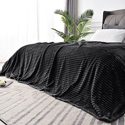 BEDELITE 3D Ribbed Jacquard Black Full Size Blankes for Bed, 84x90 Inch - color: Black, size: Full(84"x90")