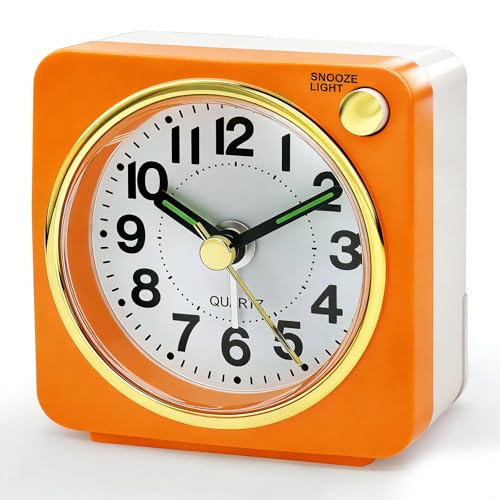 Lamisola Ultra Small Battery Analog Travel Alarm Clock, Retro Bedside Desk Clocks for Bedrooms, Vintage Home Decor for Bathroom Kichen Office Room,Orange - color: Orange