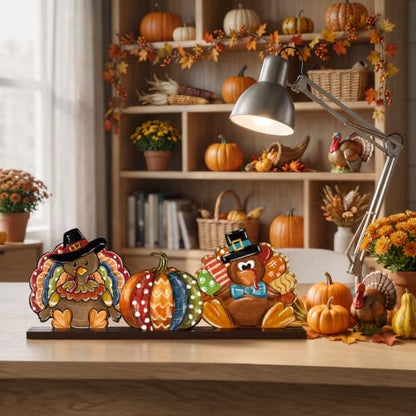 Smile Thanksgiving Wooden Decor Indoor Turkey Pumpkin - style: Turkey Pumpkin