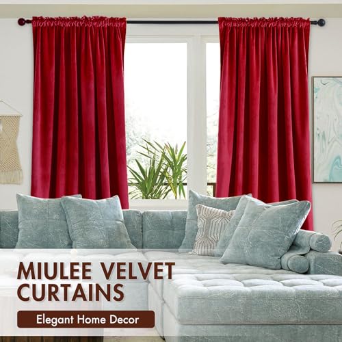 MIULEE Red Blackout Velvet Curtains Drapes 72 Inch Long 52"x72" Bedroom - color: Red, size: 52"W x 72"L (Pack of 2)
